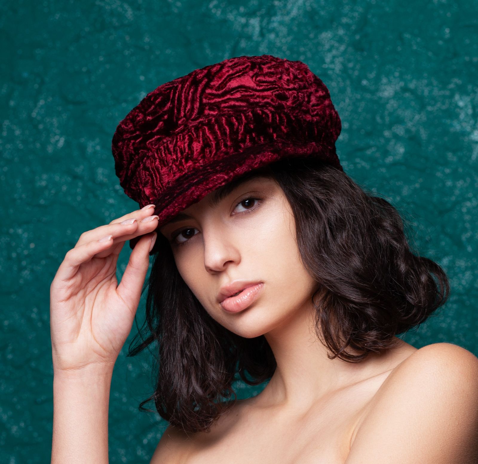 Photo #1 - Baker boy hat astrakhan garnet