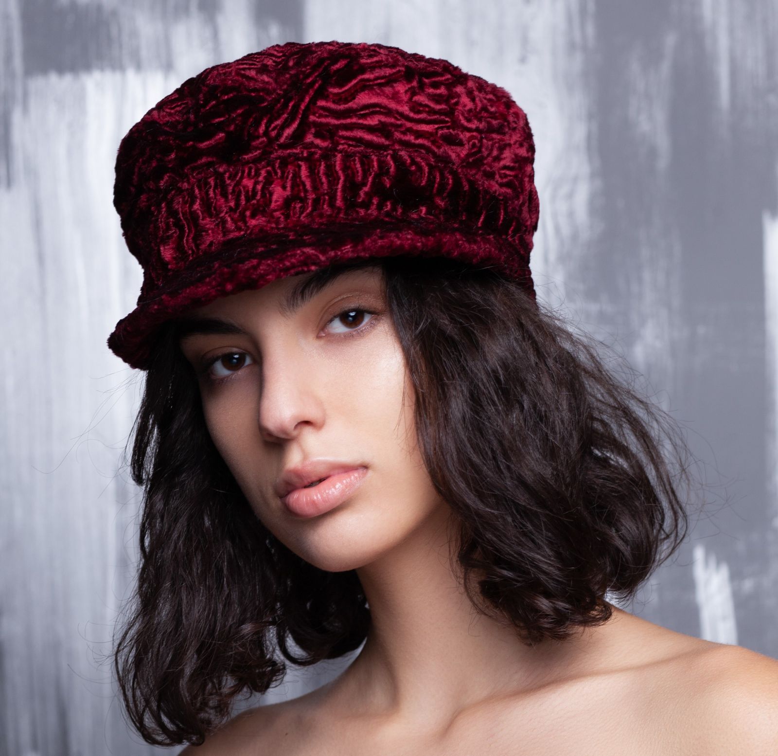 Photo #2 - Baker boy hat astrakhan garnet