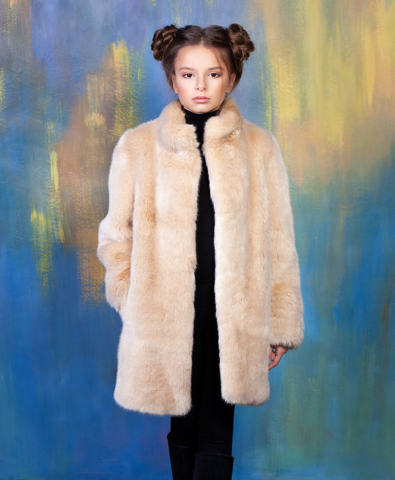 Kids coat eco fur Tissavel - sable onyx