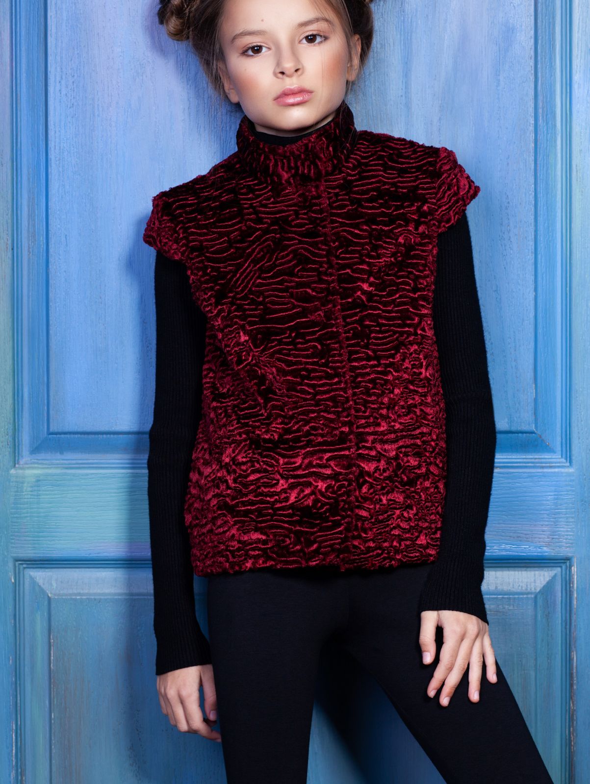 Photo #2 - Kids vest eco fur Tissavel - astrakhan garnet