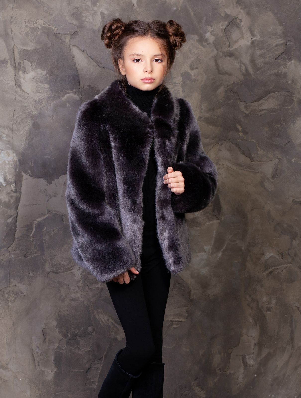 Photo #3 - Kids coat eco fur Tissavel - sable graphite