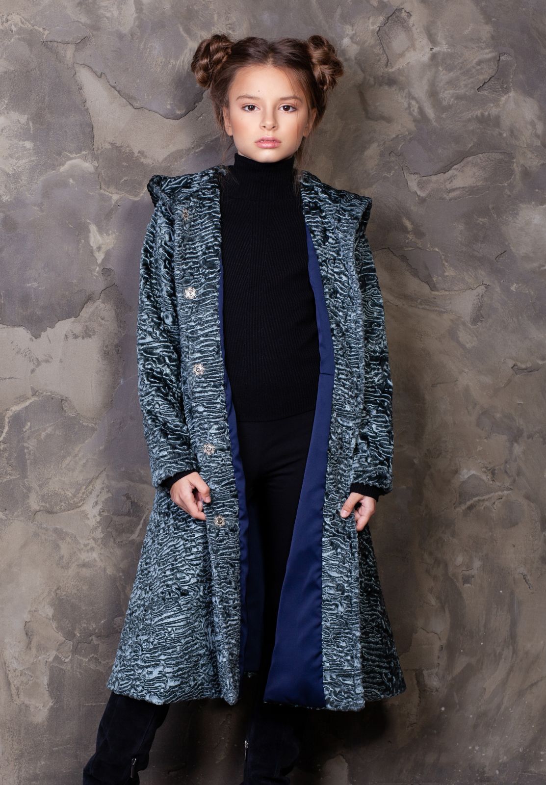 Photo #1 - Kids coat eco fur Tissavel - astrakhan marengo