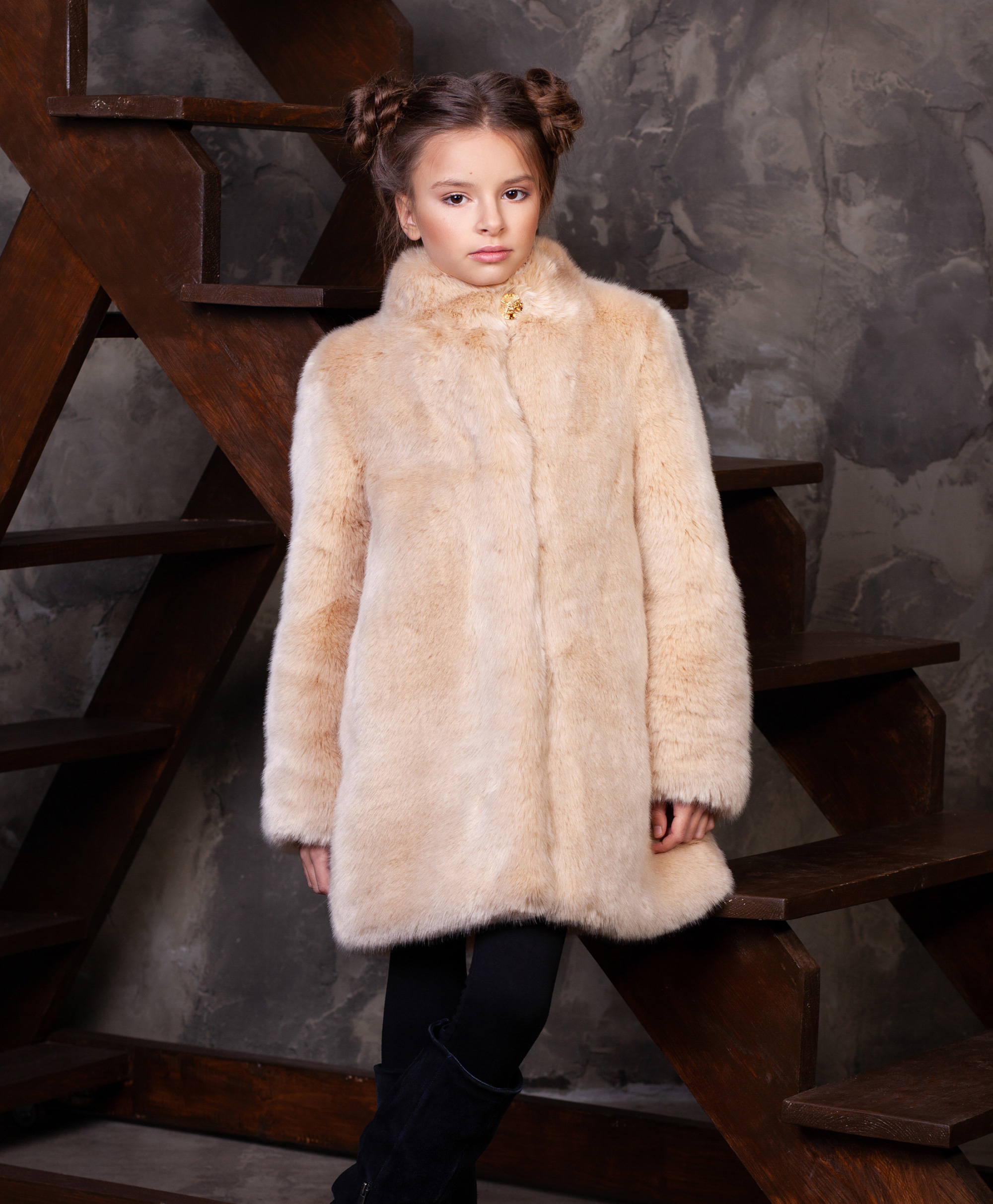 Kids coat eco fur Tissavel - sable onyx