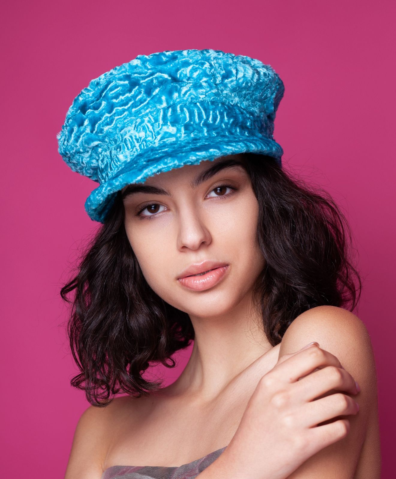 Photo #1 - Baker boy hat astrakhan aquamarine