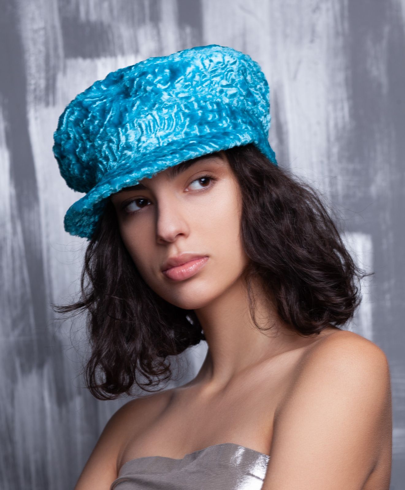 Photo #2 - Baker boy hat astrakhan aquamarine