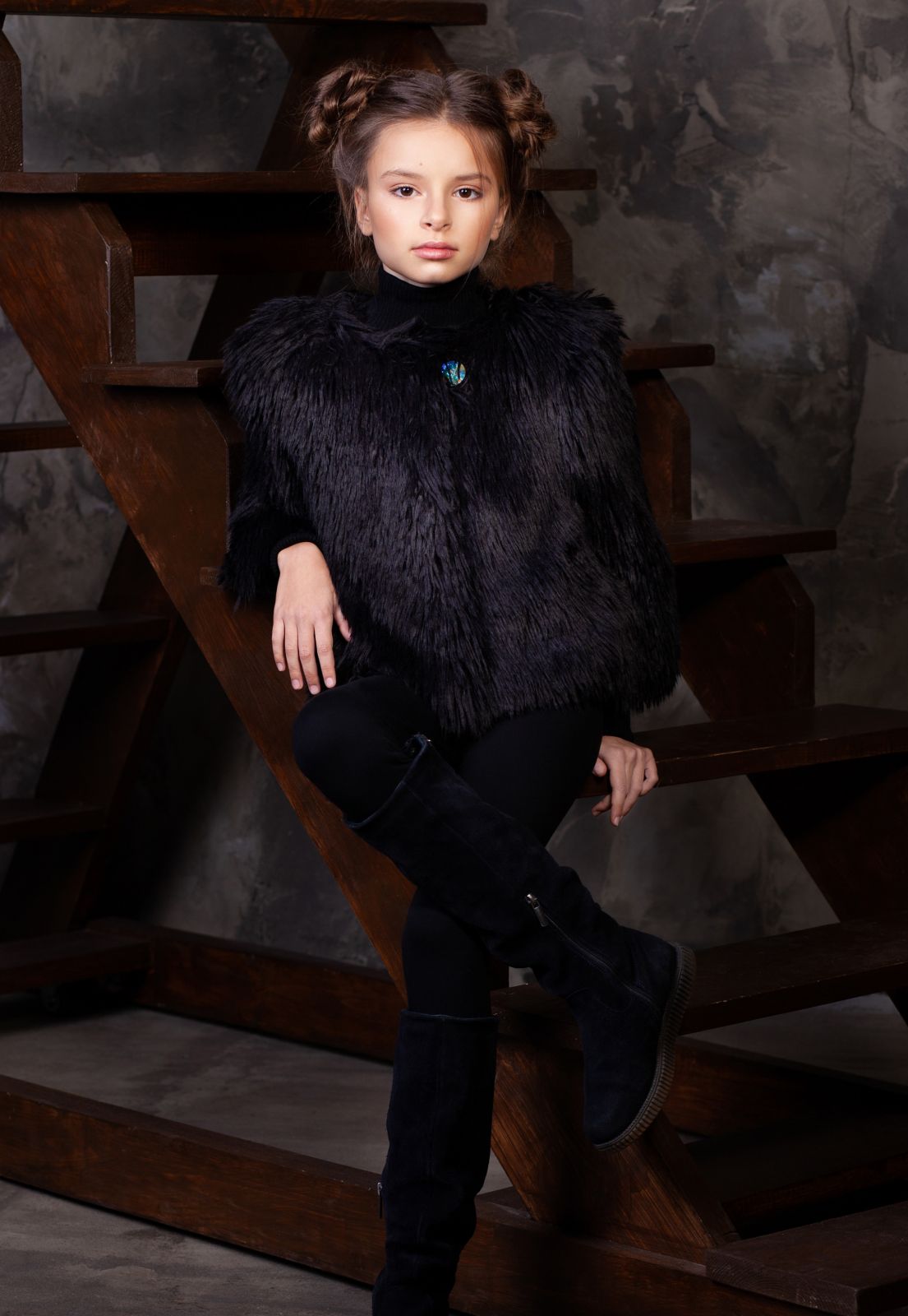Photo #3 - Kids coat eco fur Tissavel - lama obsidian
