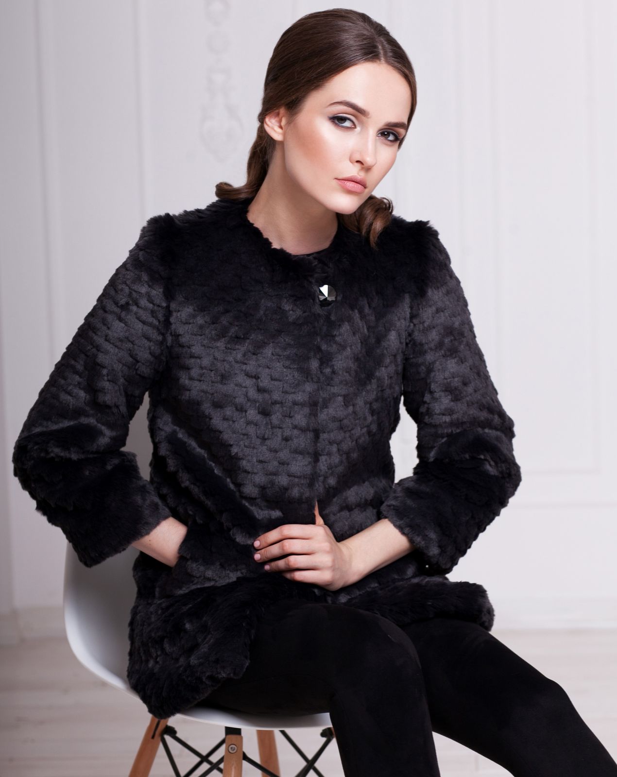 Photo #1 - Coat eco fur Tissavel - chinchilla knitted graphite