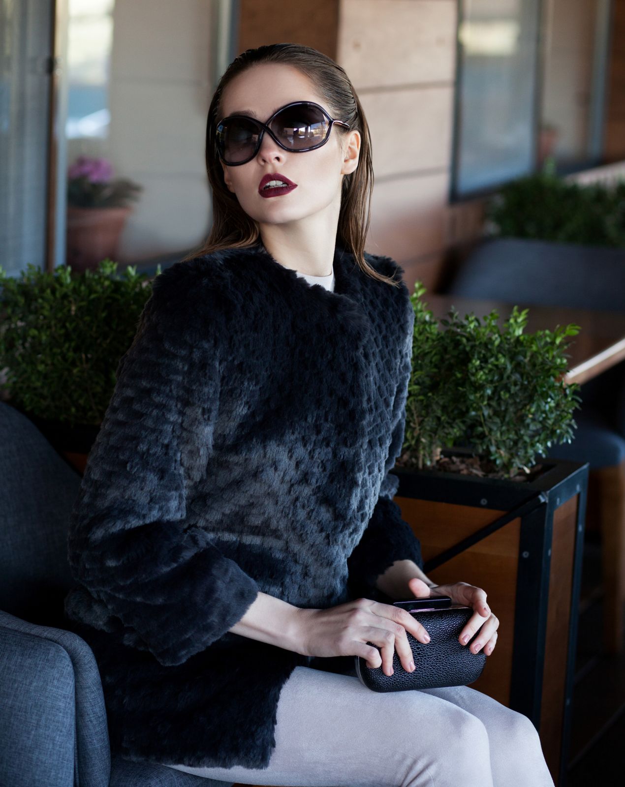 Photo #3 - Coat eco fur Tissavel - chinchilla knitted graphite
