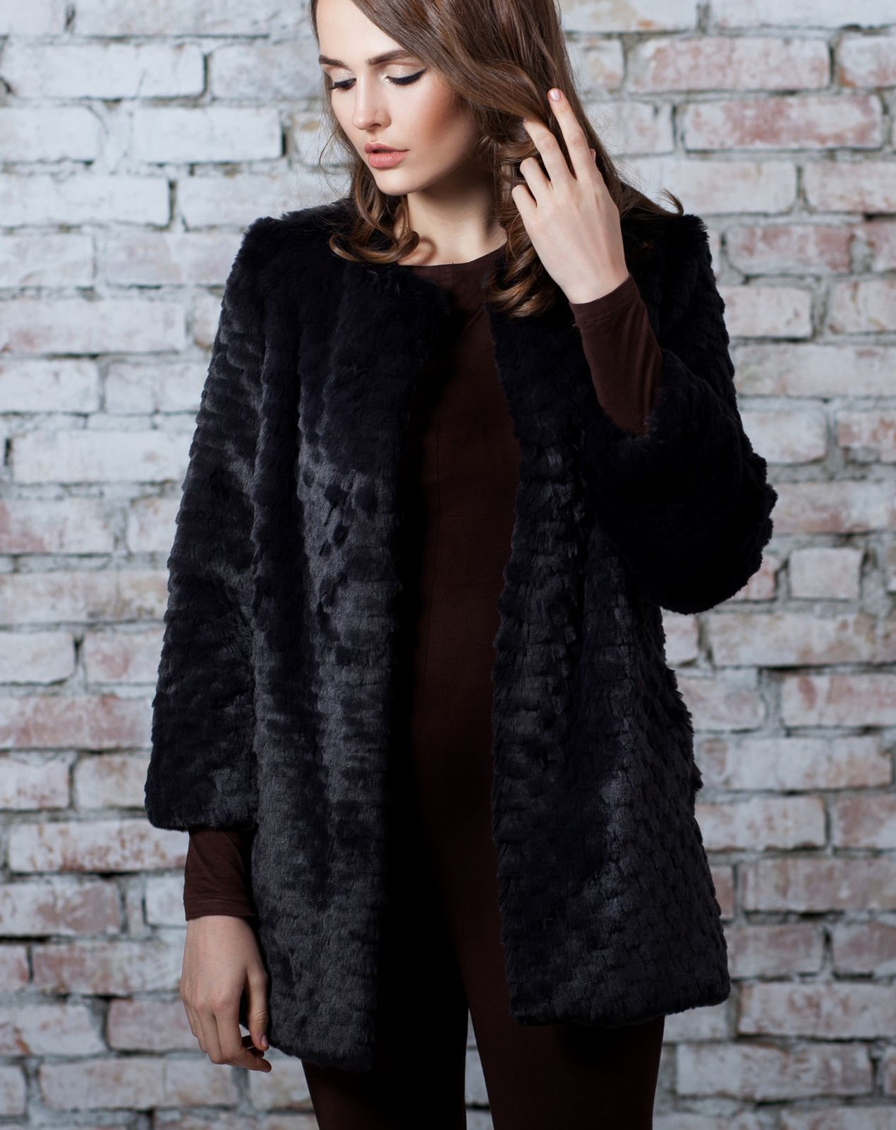Photo #2 - Coat eco fur Tissavel - chinchilla knitted graphite